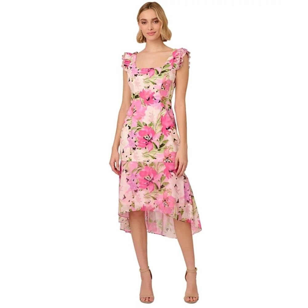 Adrianna Papell Women's Floral-Print High-Low Midi Dress Multicolor Size 4 NWT